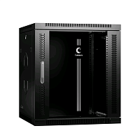 Шкаф телекоммуникационный настенный 19" 12U 600x350x635mm (ШхГхВ) дверь стекло, цвет черный (RAL 9004)