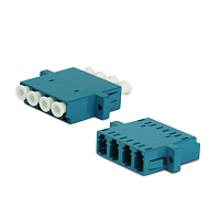 Оптический проходной адаптер LC-LC, SM, quadro, 4 волокна, корпус пластиковый, синий, белые колпачки