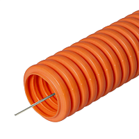 Труба гофрированная ПНД тяжёлая 750 Н не распространяющая горение оранжевая с/з д20 (100м/4800м уп/пал) Промрукав
