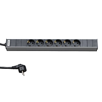 Блок розеток для 19" шкафов, горизонтальный, 6 розеток Schuko (10A), 230 В, кабель питания 3х1мм2, длина 2.5 м, с вилкой EC 320 C14