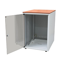Шкаф напольный серии SJB, 19-дюймовый (19"), 12U, 604x600х400мм (ВхШхГ), стекл. дверь, цвет серый (RAL 7035), столешница Calvados, нагрузка 30 кг (соб