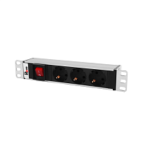 Блок розеток Rem-10 без шнура с выкл., 3 Sсhuko, вход IEC 60320 C14, 10A, алюм., 10"