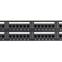 Коммутационная панель NETLAN 19", 2U, 48 портов, Кат.5e (Класс D), 100МГц, RJ45/8P8C, 110/KRONE, T568A/B, неэкранированная, черная
